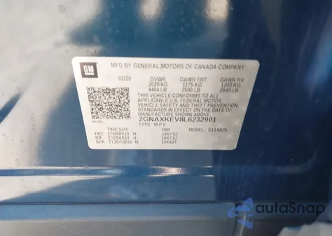 2020 Chevrolet Equinox Fwd Lt 1.5L Turbo from USA, damaged, VIN 2GNAXKEV8L6232901